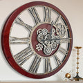 The B-Style Large Real Moving Gears Wall Clock 30 inch Rustic Retro Industrial Farmhouse Wood Clock Oversized Decorative Vintage Wall Clocks for Living Room (Black walunt Wood and Bronze)-Ruum Studio Home