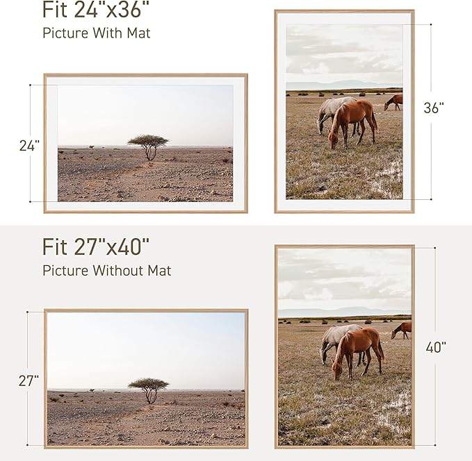 27x40 Poster Frame Set of 2 Natural Solid Oak Photo Frames with 24x36 Removable Mat Wall Hanging Large Handcrafted Frame with HD Plexiglass Wall and Tabletop Display Large Picture Frame-Ruum Studio Home