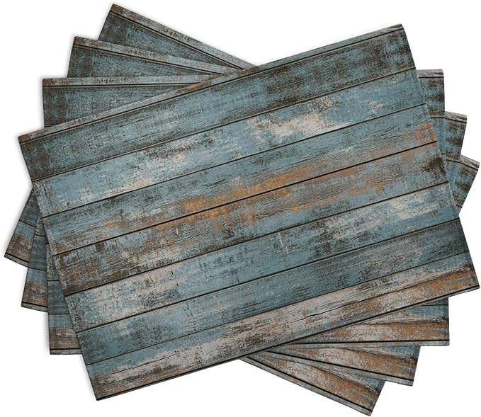 Rustic Wooden Board Print Placemats Set of 4 Vintage Wood Grain Texture Farmhouse Place Mats Washable Heat Resistant Non-Slip Linen Table Mats for Party Kitchen Dining Outdoor Indoor Decor-Ruum Studio Home