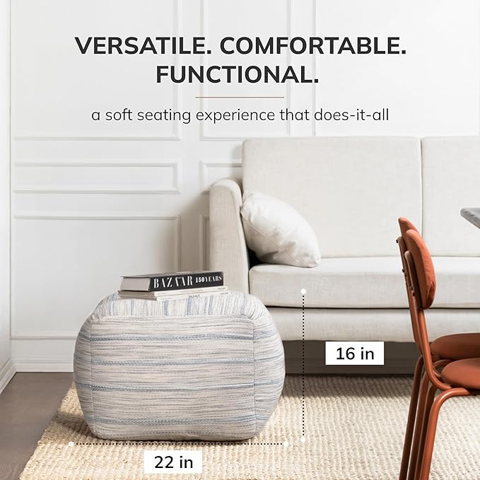 Anji Mountain 22"x22"x16" Handmade & Handcrafted Ottoman Pouf Comfortable Pouf Ottoman Foot Rest & Home Décor Accent for Living Room, Bedroom, Nursery, Kids Room, Patio-Ruum Studio Home