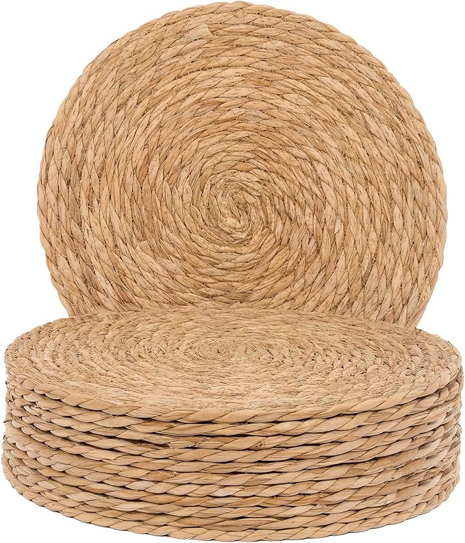 Defined Deco Woven Placemats Set of 10, 13" Round Rattan Placemats,Natural Hand-Woven Water Hyacinth, Farmhouse Weave Place Mats, Rustic Braided Wicker Table Mats for Dining Table, Home, Wedding-Ruum Studio Home