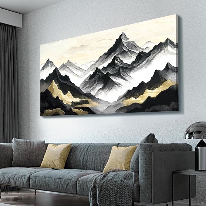 amatop Oversized Wall Art for Living Room Modern Extra Large Abstract Inspirational Mountain Black Gold Canvas Print Landscape Artwork Zen Scenery Picture for Bedroom Office Horizontal Decor 58x29 Inch-Ruum Studio Home