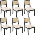 Westice Rattan Dining Chairs Set of 6, Farmhouse Natural Dining Room Chairs with Upholstered Cushion, Wood Armless Chairs for Kitchen/Restaurant, Black-Ruum Studio Home