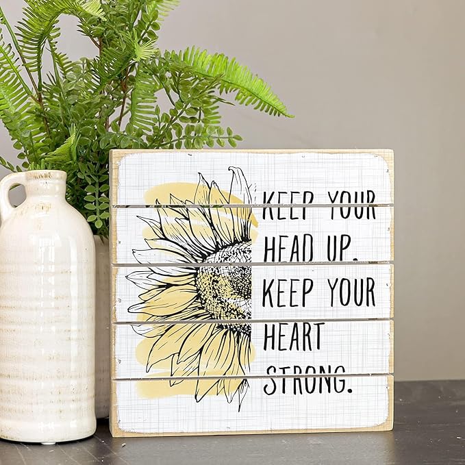 Simply Said, INC Perfect Pallets Petites - Keep Your Head Up. Keep Your Heart Strong - 8 x 8 in Distressed Rustic Wood Sign PET20188-Ruum Studio Home