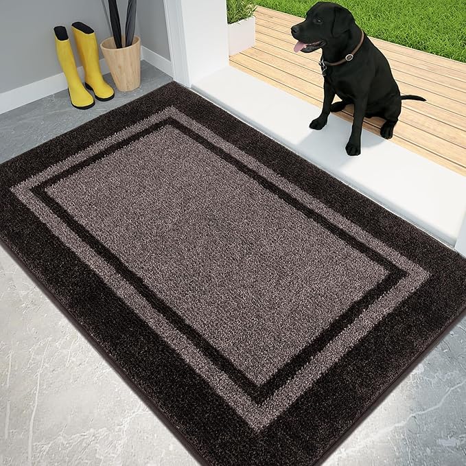 PURRUGS Dirt Trapping Door Mat 34" x 60", Non-Slip/Skid Machine Washable Entryway Rug, Shoes Scraper, Area Rug, Super Absorbent Welcome Mat for Muddy Wet Shoes and Paws, Grayish Brown & Coffee-Ruum Studio Home