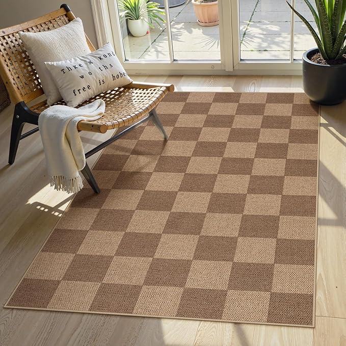 Lahome Checkered Easy Jute Entryway Rug, Washable Rugs 3x5 for Living Room Farmhouse Carpet, Non Slip Indoor Outdoor Door Mat Checkerboard Throw Carpet for Entry Patio Guestroom Deck-Ruum Studio Home