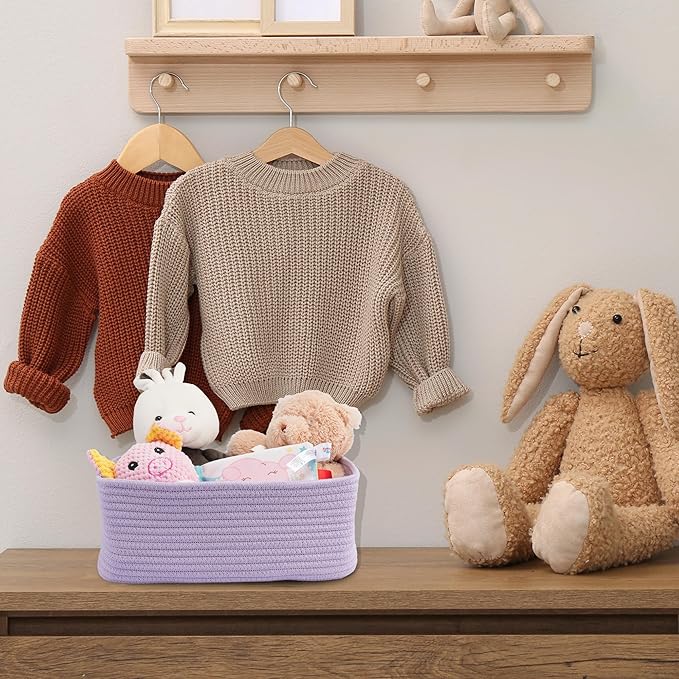 Small Woven Storage Baskets 12“X8”X5“ Decorative Rope Bins for Organizing Shelves, Closets, and Toys, Empty Gift Baskets, Cute Organizer Basket for Home and Office (purple, regular)-Ruum Studio Home
