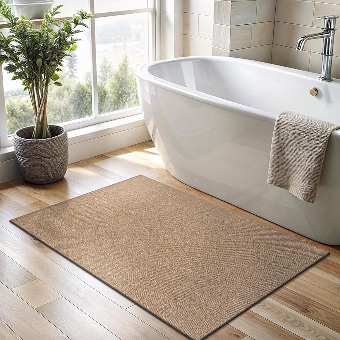 CAMILSON Easy Jute Rug 2x3, Indoor Outdoor Natural Color Fiber Area Rugs for Living Room and Kitchen Rug, Solid Boho Woven Design, Easy-Cleaning, Washable Outside Carpet Alfombras (2 x 3)-Ruum Studio Home