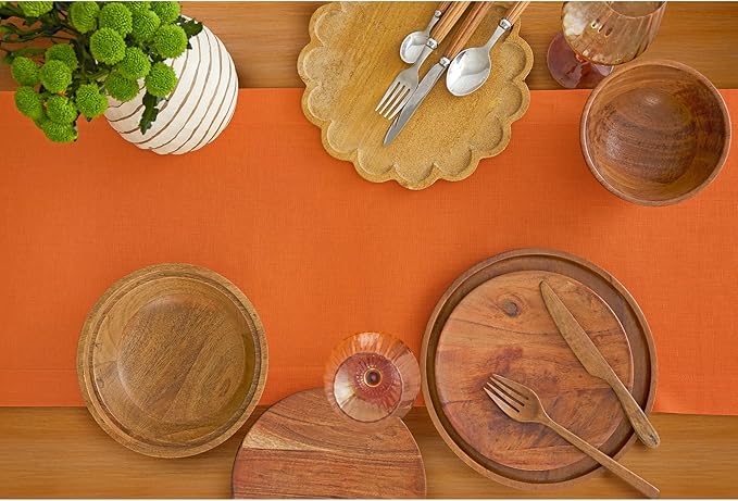 Solino Home Linen Table Runner 108 Inches Long - 100% Pure Linen Persimmon Orange Dining Table Runner 14 x 108 Inch for Fall, Autumn, Halloween, Thanksgiving - Fete-Ruum Studio Home