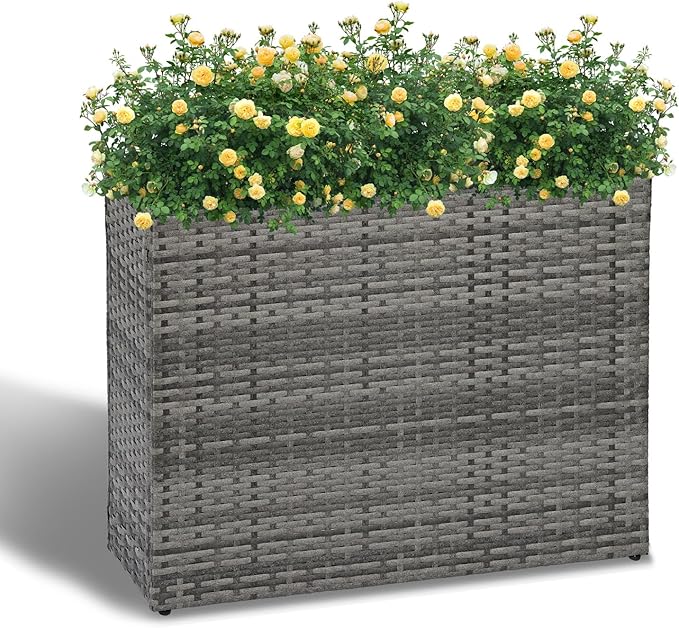 LEWIS&WAYNE Large Rectangular Block Planter Box Handmade Wicker Tall Planters for Outdoor Plants with Removable Liners Modern Planter for Indoor Outdoor Patio Deck - Gray, 32''x11''x24''-Ruum Studio Home