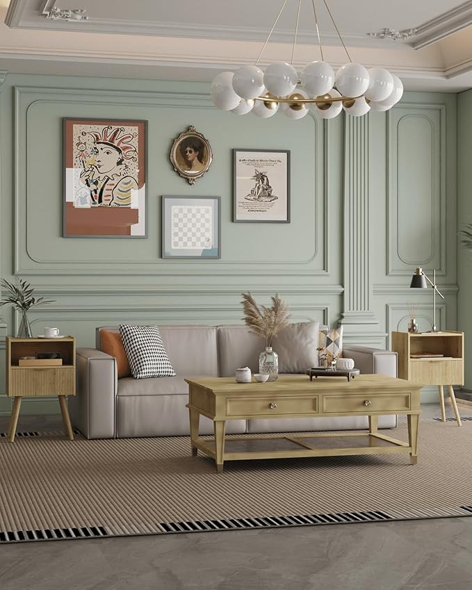 Nightstand,Modern Bedside Table with Storage Drawer and Open Wood Shelf, Accent Night Stand with Solid Wood Legs for Living Room, Bedroom and Small Spaces,Easy Assembly (Yellow Oak)-Ruum Studio Home