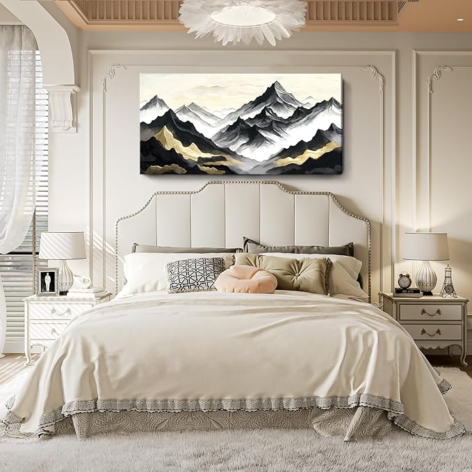 amatop Oversized Wall Art for Living Room Modern Extra Large Abstract Inspirational Mountain Black Gold Canvas Print Landscape Artwork Zen Scenery Picture for Bedroom Office Horizontal Decor 58x29 Inch-Ruum Studio Home
