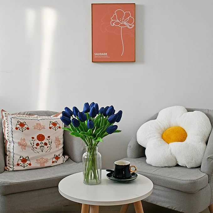 Mandy's Artificial Tulips 20 Stems Navy Blue PU Faux Flowers for Wedding Home Decor 13.5 Inch-Ruum Studio Home