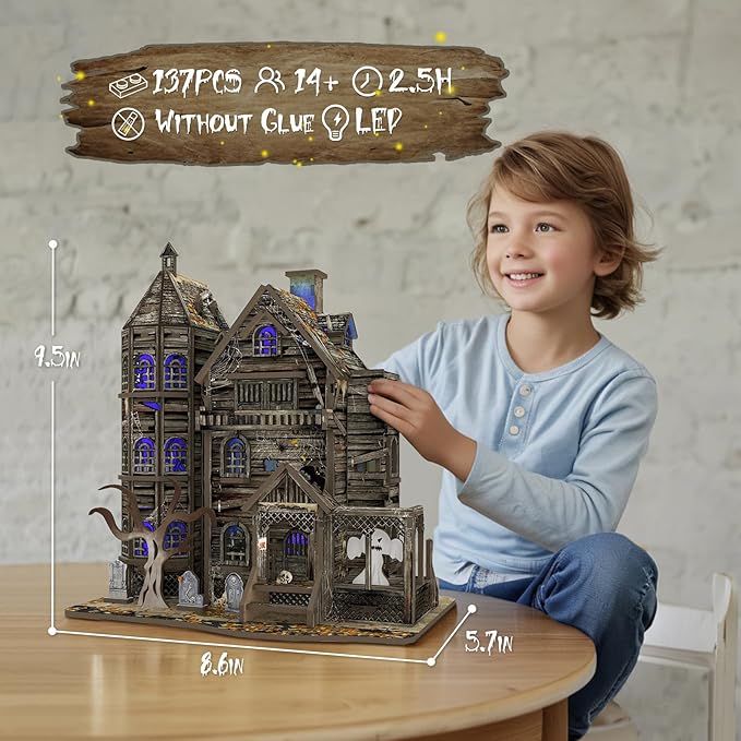 DIY Mini House Kit, Miniature Haunted House Kits with LED Accessories Furniture, 3D Wooden Puzzles for Adults, Dollhouse Craft Gifts for Girls, Boys, Teens-Ruum Studio Home