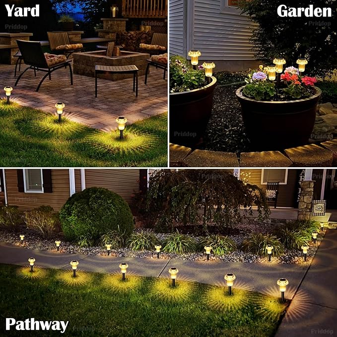 Solar Lights Outdoor Pathway Waterproof 8 Pack Warm White LED Acrylic Mushroom Decorative Garden Lights for Yard Landscape Patio Outside Decor-Ruum Studio Home