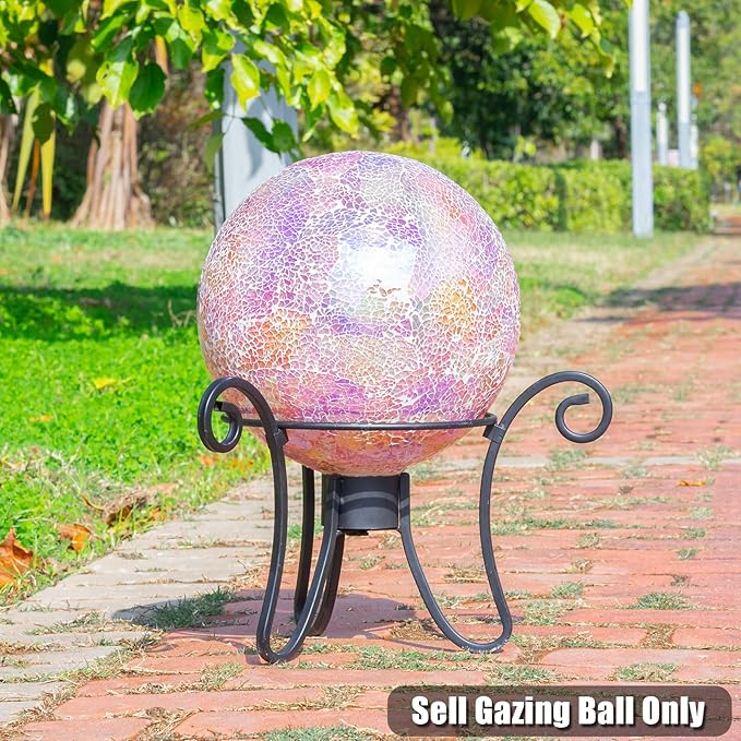 VCUTEKA Gazing Ball, Iridescent Crackled Glass Mosaic Gazing Balls Sphere for Garden Lawn Outdoor Ornament Yard Decorative, 10-Inch, Pink-Ruum Studio Home