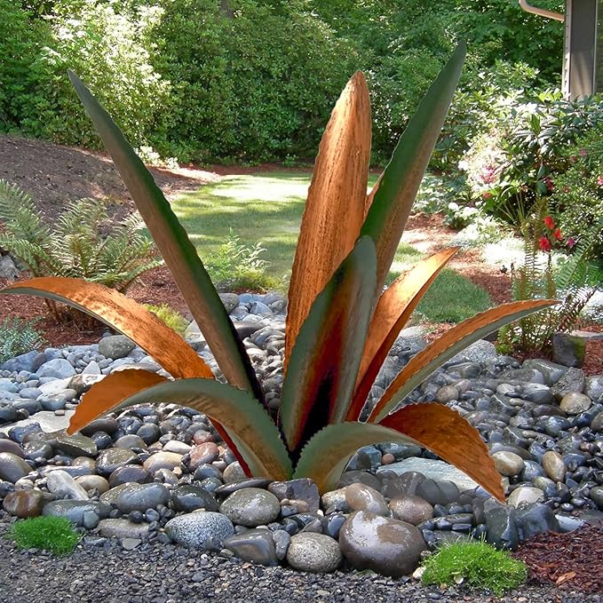 DIY Metal Agave Plant Art Yard Tequila Art Sculpture, Tequila Rustic Garden Sculpture Statue Outdoor Decor,Agave Metal Plants for Yard, Garden Lawn Ornaments (9 Leaves -Green)-Ruum Studio Home