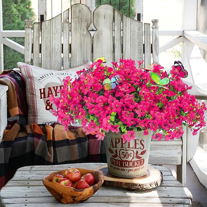 ‌20 Bundles Artificial Flowers for Outdoors‌ with 6 Faux Butterflies, UV Resistant ‌Fake Flowers‌ with Eucalyptus Leaves, ‌Artificial Plants Outdoor‌ for Patio Garden Porch Home Decor (Rose Red)-Ruum Studio Home