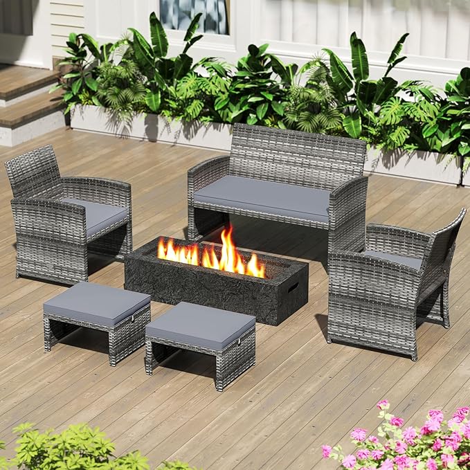 Tangkula 2 Pieces Patio PE Rattan Ottomans, Multipurpose Outdoor Footstool Footrest Additional Seating Side Table with Soft Zippered Cushions for Deck, Garden, and Yard (Gray)-Ruum Studio Home