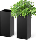 Stoog 30" Tall Planters for Outdoor Plants, All-Weather Metal Planter Boxes Set of 2, with Removable Insert Shelf, Modern Design, Indoor/Outdoor Use, Black-Ruum Studio Home