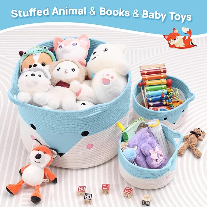 Large Baby Basket Toy Storage 3 Pack, (20"x13.8") Woven Baby Laundry Basket Blanket Basket, Stuffed Animal Storage, Baby Gift Basket Empty, Toy Basket for Kids, Dog, Cat.-Ruum Studio Home