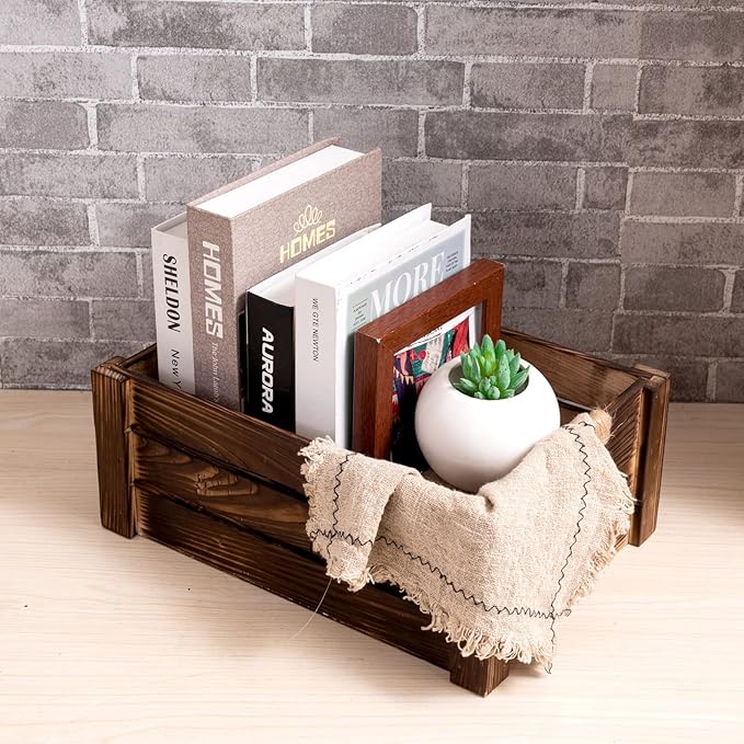 TIMRIS Set of 3 Rustic Wood Nesting Crates, Farmhouse Wooden Storage Container Boxes with Cutout Handles, Decorative Wooden Baskets for Display (Rustic Brown)-Ruum Studio Home