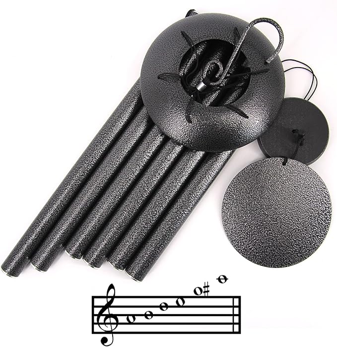 Sympathy Memorial Wind Chimes, 36' with 6 Metal Tubes, Outdoor Deep Tone for Garden, Christmas Hanging Decor - Black Grey-Ruum Studio Home