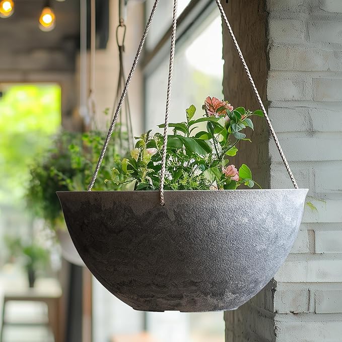 LA JOLIE MUSE Large Hanging Planters for Indoor Outdoor Plants, Hanging Flower Pots Marble Pattern (13.2 Inch,Set of 2)-Ruum Studio Home