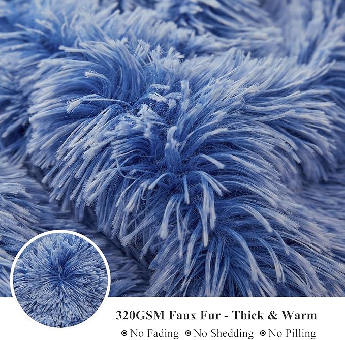 XeGe Luxury Fluffy Throw Blanket, Cobalt Blue Soft 50x60 Faux Fur Blanket Throw, Shaggy Plush Decorative Couch Blanket, Cute Furry Throw Fuzzy Blanket for Sofa Bed, Ombre Cobalt Blue-Ruum Studio Home