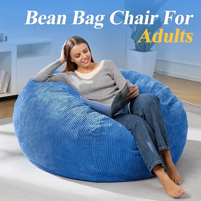 3.5FT Bean Bag Chairs Teardrop Bean Bag Chair for Adults Beanbag Chair with Memory Foam Filled Machine Washable Cover for Living Room, Bedroom (Large,Blue)-Ruum Studio Home