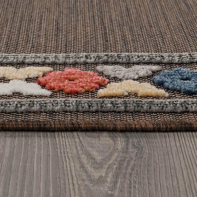 Beverly Rug Outdoor Runner Rug 2x7 Modern Floral Bordered Area Rugs for Indoor and Outdoor Patio Easy to Clean Non Shedding Living Room Porch Garden Washable Outside Carpet (2 x 7 Brown)-Ruum Studio Home