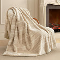 Amélie Home Luxury Striped Faux Fur Throw Blanket for Couch, Embossed Split Fur Cozy Fuzzy Fluffy Luxurious Soft Plush Sofa Chair Bed Gift Blankets for Women Men Wife Friend, 60"x80", Beige-Ruum Studio Home