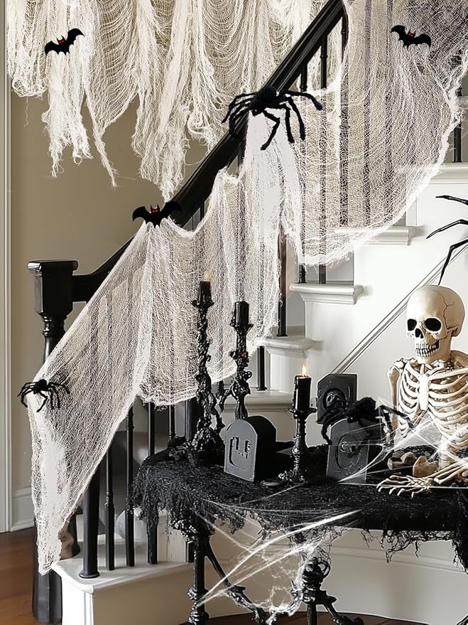 Biubee 5Pcs Halloween White Creepy Cloth- Spooky Gauze Fabric Cloth for Haunted Horror House Halloween Party Doorway Outdoors Decoration (30" ×72")-Ruum Studio Home