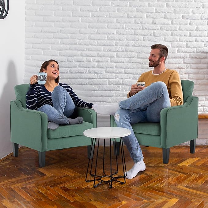 VINGLI Mid-Century Modern Accent Chairs Set of 2 Living Room Chairs Dark Green Reading Chairs for Bedroom Scooped Arm Chairs Upholstered Comfy Chairs for Apartment, Waiting Room-Ruum Studio Home
