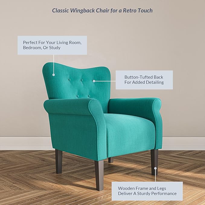 BELLEZE Modern Accent Chair for Living Room, High Back Armchair with Wooden Legs, Upholstered Wingback Chair Padded Armrest Single Sofa Club Chair for Living Room, Bedroom - Allston (Mallard Teal)-Ruum Studio Home