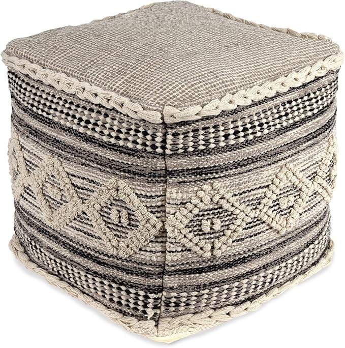 REDEARTH · Tufted Pouf Ottoman with Filler Textured Storage Cube Bean Bag Pouffe Footrest for Living Room, Bedroom, Nursery, Kidsroom; 100% Cotton (17.5"X17.5"X17.5", Diamond Virgule)-Ruum Studio Home