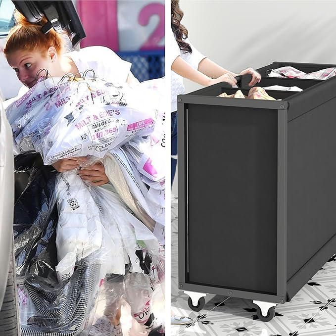 Laundry Hamper Laundry Basket with 3 Section Pull-Out Rolling Bags, Laundry Sorter for Organization and Storage with 2 Pull-Out Drawers for Laundry Room, Bathroom, Bedroom Use (Rustic Brown)-Ruum Studio Home