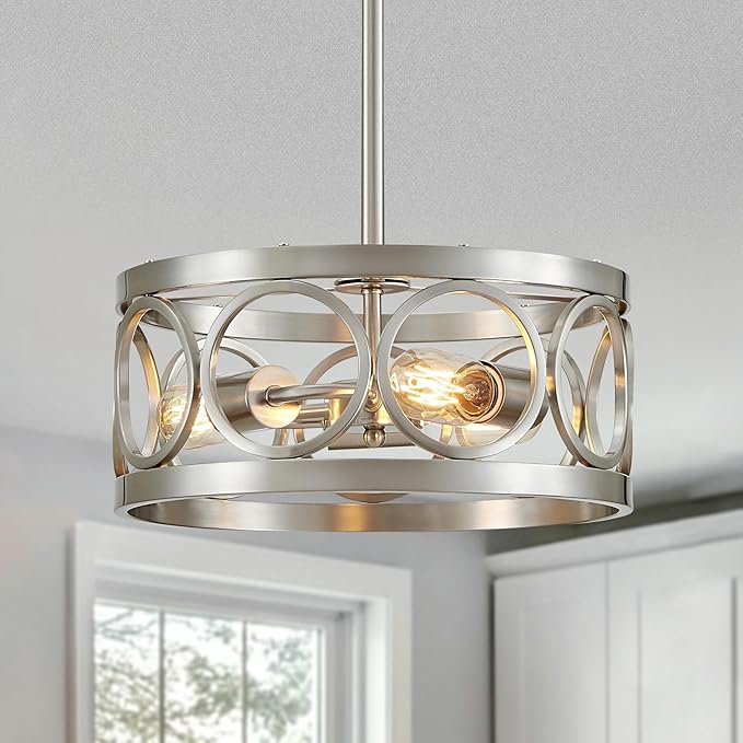 XINGQI Nickel Ceiling Light Adjustable Height Pendant Lighting Fixture 3-Light Metal Lamp 13" Rustic Round Lights for Dining Room Kitchen Bedroom Foyer Hallway-Ruum Studio Home