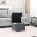 Adeco 17.5" Square Fabric Ottoman with Storage, Upholstered Cotton Linen Foot Rest, Flip Top Footstool, Small Cube Coffee Table Extra Seat for Living Room, Bedroom, Grey with Burlywood Legs-Ruum Studio Home