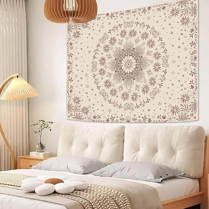 Fowocu Boho Floral Mandala Tapestry Wall Hanging Bohemian Flower Medallion Tapestry Aesthetic Beige Brown Hippie Indian Small Tapestries for Bedroom Living Room Dorm Decor 60 x 44 Inch-Ruum Studio Home