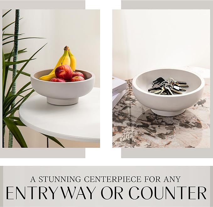 Large Decorative Bowl for Home Decor – Concrete Fruit Bowl for Kitchen Counter | Key Bowl for Entryway Table | Pedestal Bowl for Modern Decor | Coffee Table Centerpiece-Ruum Studio Home