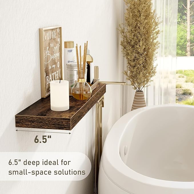 Fun Memories Floating Shelves Wall Shelf 24 inches Long, Farmhouse Bathroom Shelves Bedroom Kitchen Living Room Shelf Wall Mounted, 24 x 6.7 x 1.4 inch Set of 3, Rustic Brown-Ruum Studio Home