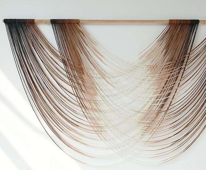Flber Macrame Wall Hanging Dip Dye Brown Boho Wall Decor Yarn Tapestry Modern Living Room Bedroom Home Wall Decor 57" W x 35" L-Ruum Studio Home