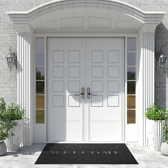 Yimobra Welcome Mat Outdoor Indoor, All-Season Waterproof Front Door Mat Outside Entrance, All-Weather Heavy Duty Non-Slip Doormat, Low Profile Porch Patio Entrance Mats, 60x36, Black-Ruum Studio Home