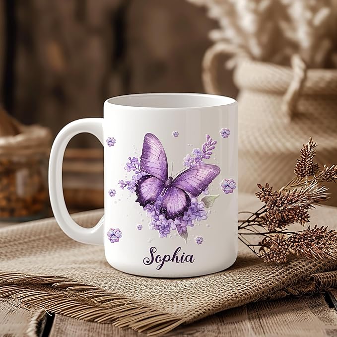 Hyturtle Personalized Purple Inspirational Butterfly Mug - Butterfly Gifts For Women - Animal Gift For Bird Lover Her - Bird Gifts For Mom on Mother Day - Custom Coffee Cup Ceramic Mug 11 Oz 15 Oz-Ruum Studio Home