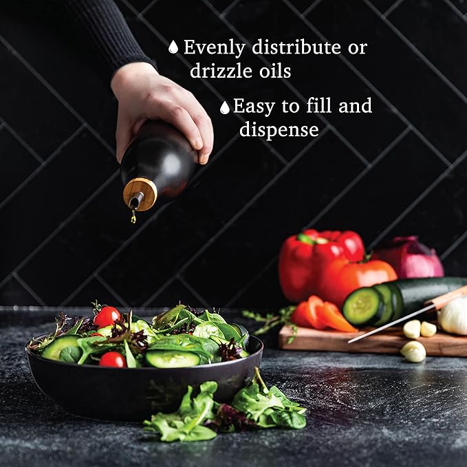 Black Ceramic Olive Oil Dispenser Bottle 16 Oz Container for EVOO or Vinegar, Kitchen Counter Design-Ruum Studio Home