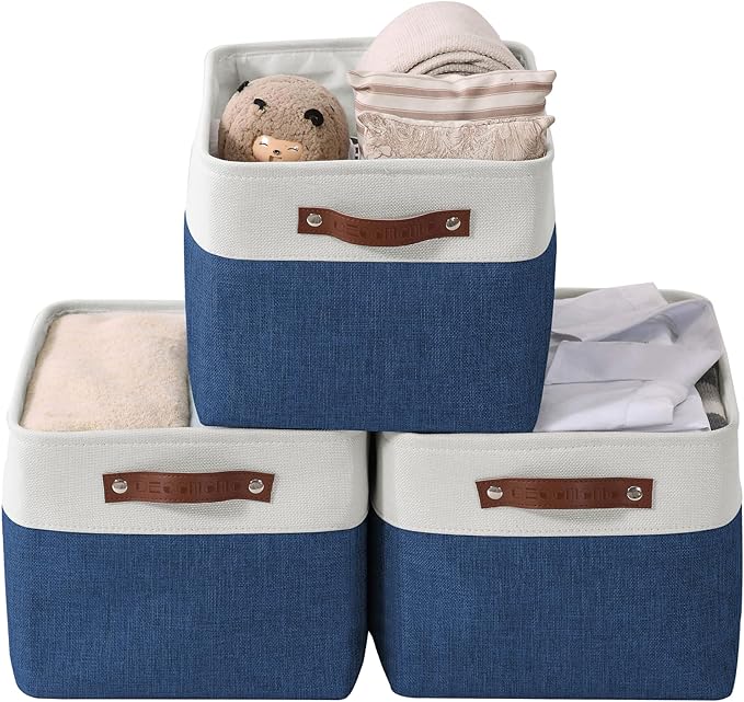 DECOMOMO Storage Bins Fabric Storage Baskets for Shelves, Linen Closet Organization Toys Nursery (Navy Blue and White, Large - 3 Pack)-Ruum Studio Home
