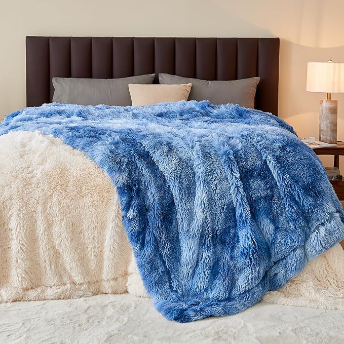GONAAP Fuzzy Faux Fur Throw Blanket Indigo Super Soft Cozy Plush Fuzzy Shaggy Blanket for Couch Sofa Bed (Indigo, Throw(50"x60"))-Ruum Studio Home