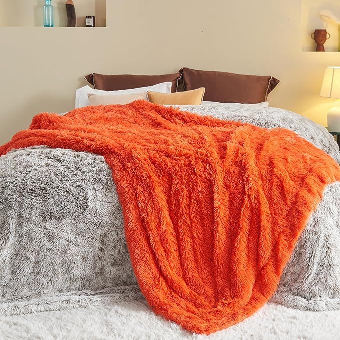 GONAAP Fuzzy Faux Fur Throw Blanket Twin Size Orange Super Soft Cozy Plush Fuzzy Shaggy Blanket for Couch Sofa Bed (Orange, Twin(60"x80"))-Ruum Studio Home