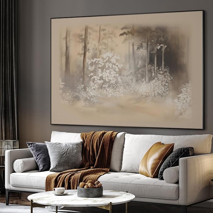 SIGNWIN 60"x72" Extra Large Framed Wall Art Misty Forest in Sepia Tones, Watercolor Woodland Landscape for Home Living Room Bedroom Decor (Frame Assembly Required)-Ruum Studio Home